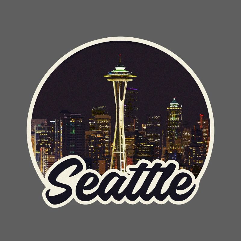 Aiguille spatiale du logo de la Skyline de la Nuit de Seattle