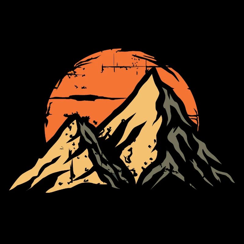 vintage Berge mit Abendsonne - Wander Symbol