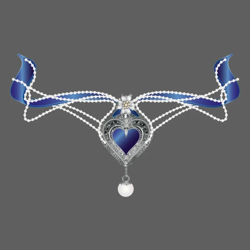blaues Saphir Trachten-Collier mit Herz und Perle