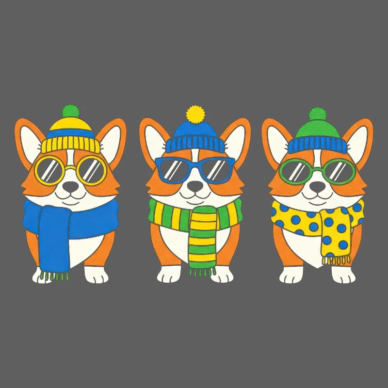 Trio Corgi d’hiver avec accessoires