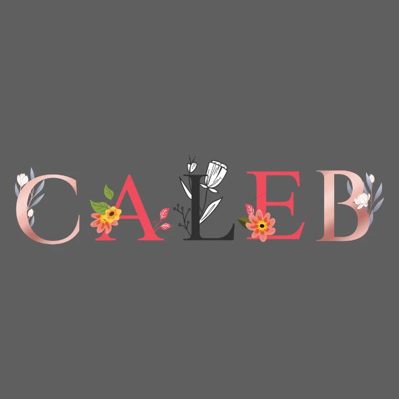 Art du nom CALEB avec fleurs brodées