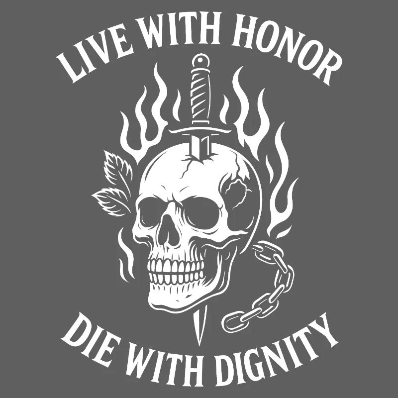 Flammender Schädel mit Schwert der Ehre Lebe mit Ehre