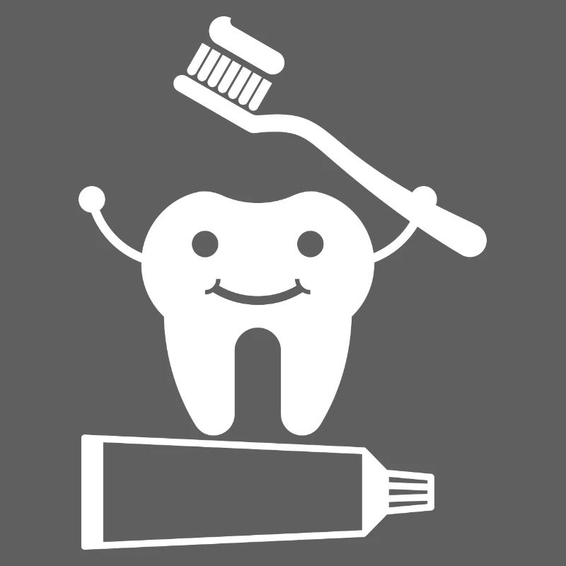 Tooth with toothbrush and toothpaste