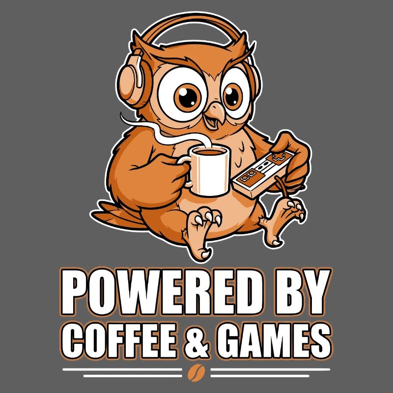 Eule mit Kaffee und Games