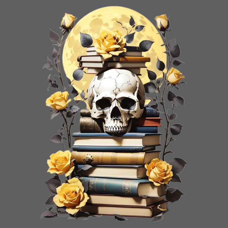 Bücherstapel mit Schädel