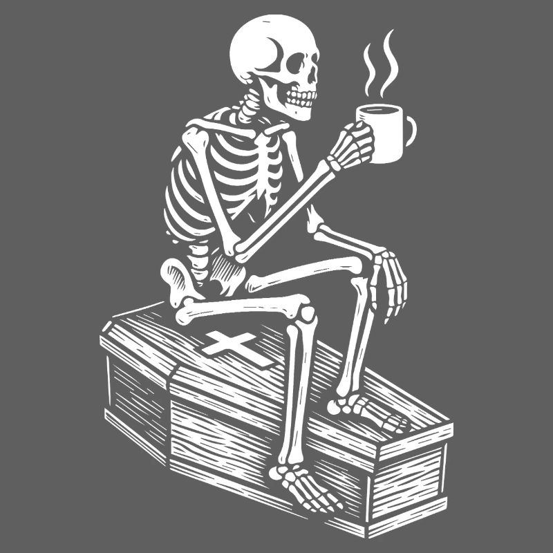 Skeleton drinking espresso