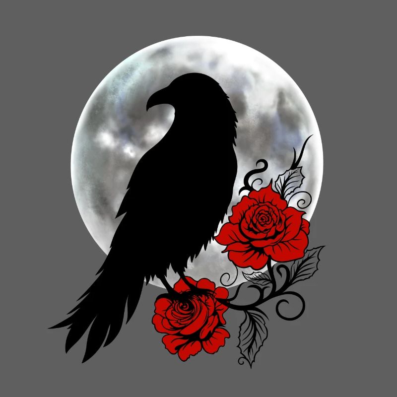 Black Raven Red Roses Full Moon