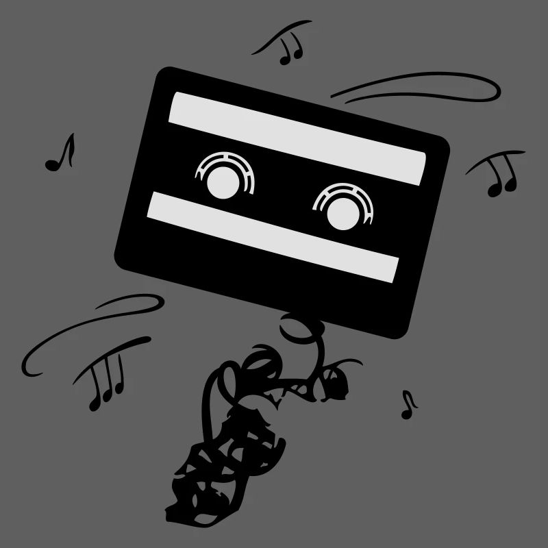 Retro cassette with music notes. Music logo.