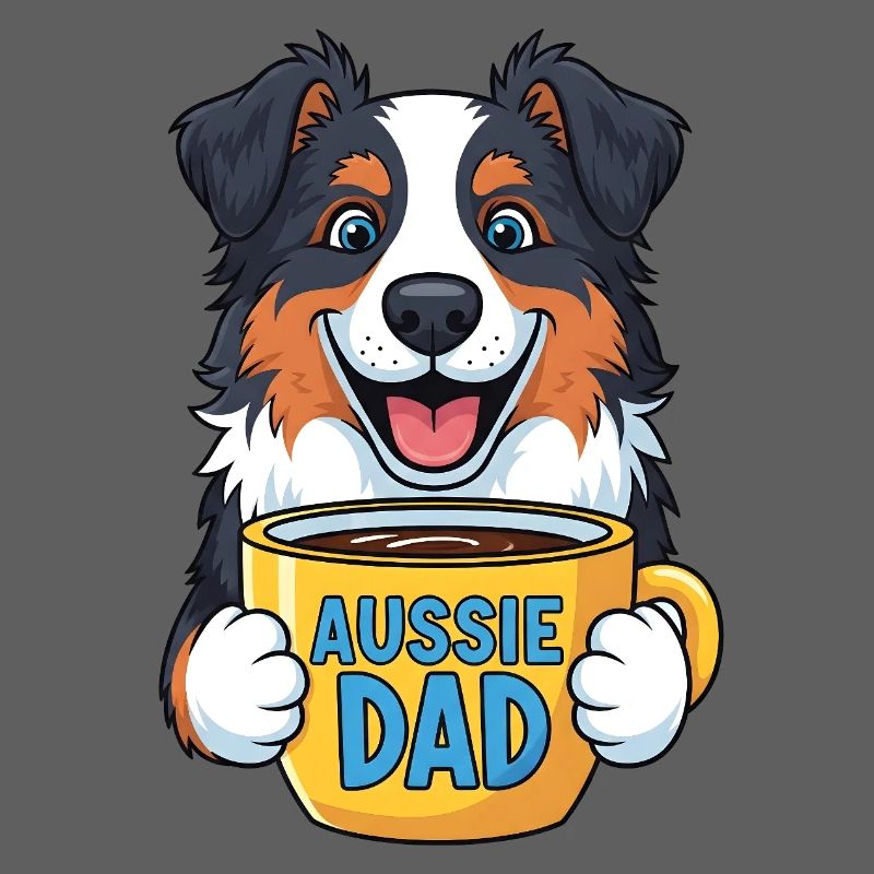 Australian Shepherd with Coffee Mug - Aussie Dad
