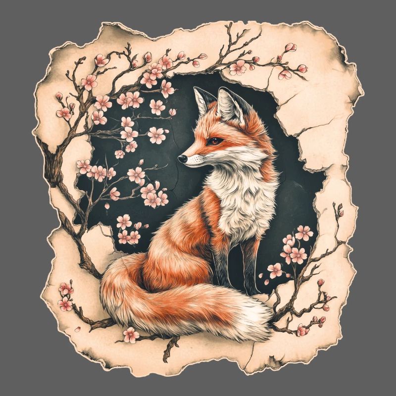 Fuchs mit Kirschblüten