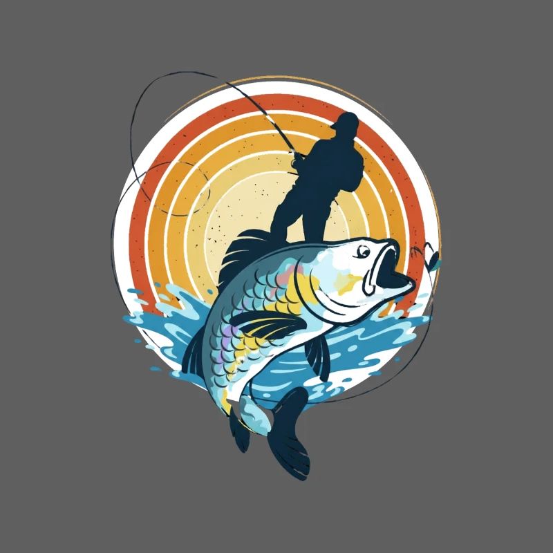 Pêcheur et poisson géant dans le cercle du soleil