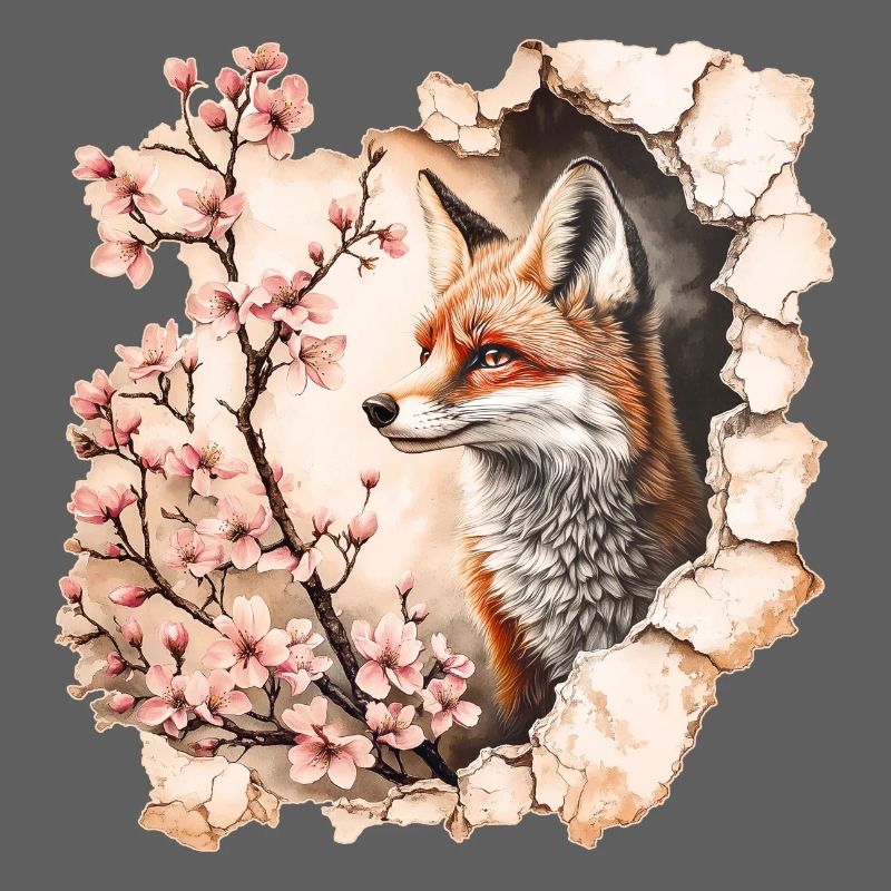 Fuchs mit Kirschblüten