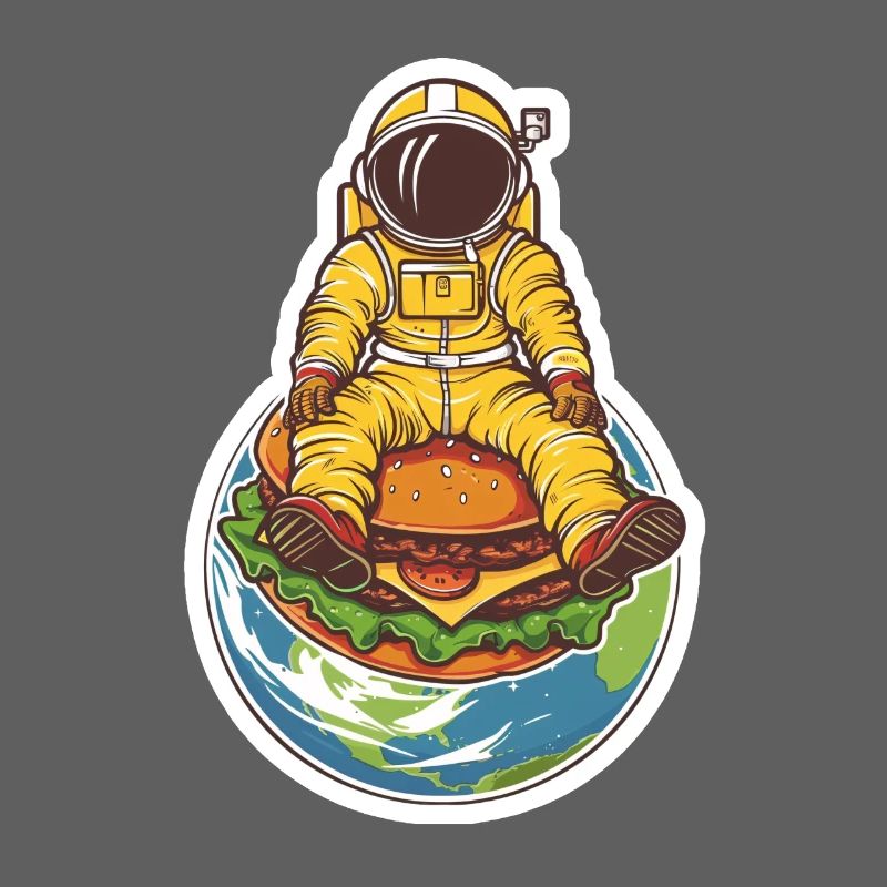 Astronaut hovering over the earth with a burger
