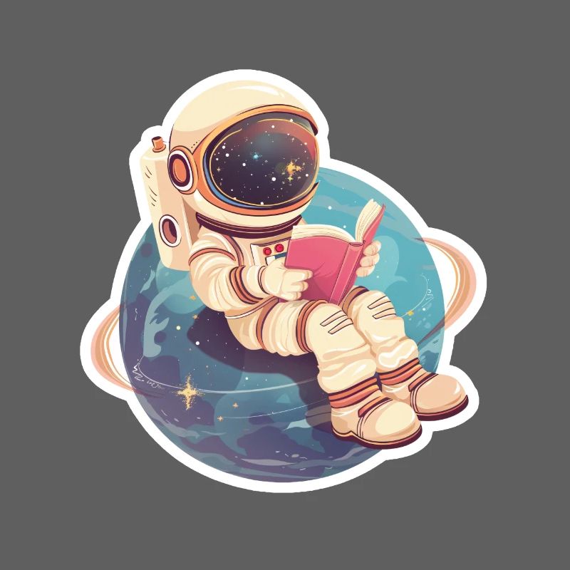 Astronaute mignon lisant un livre dans l’espace