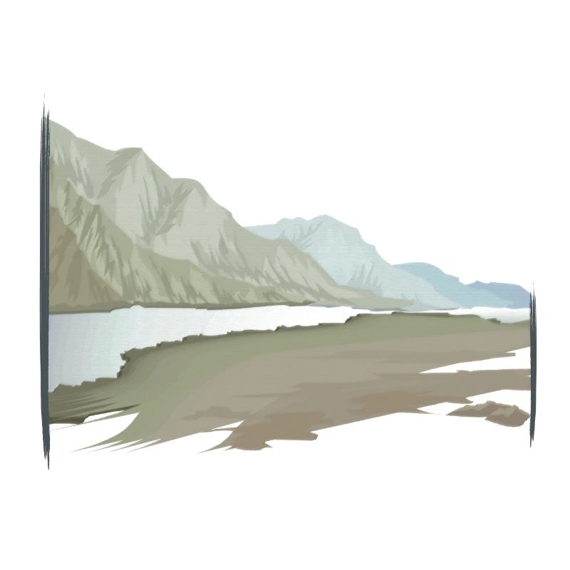 River landscape painted pastel with brush frame