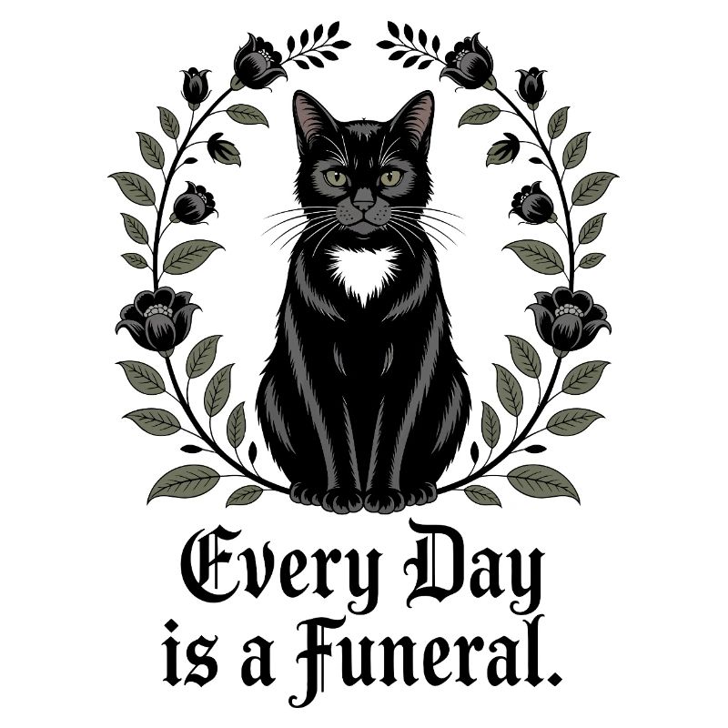 Chat noir élégant avec des fleurs