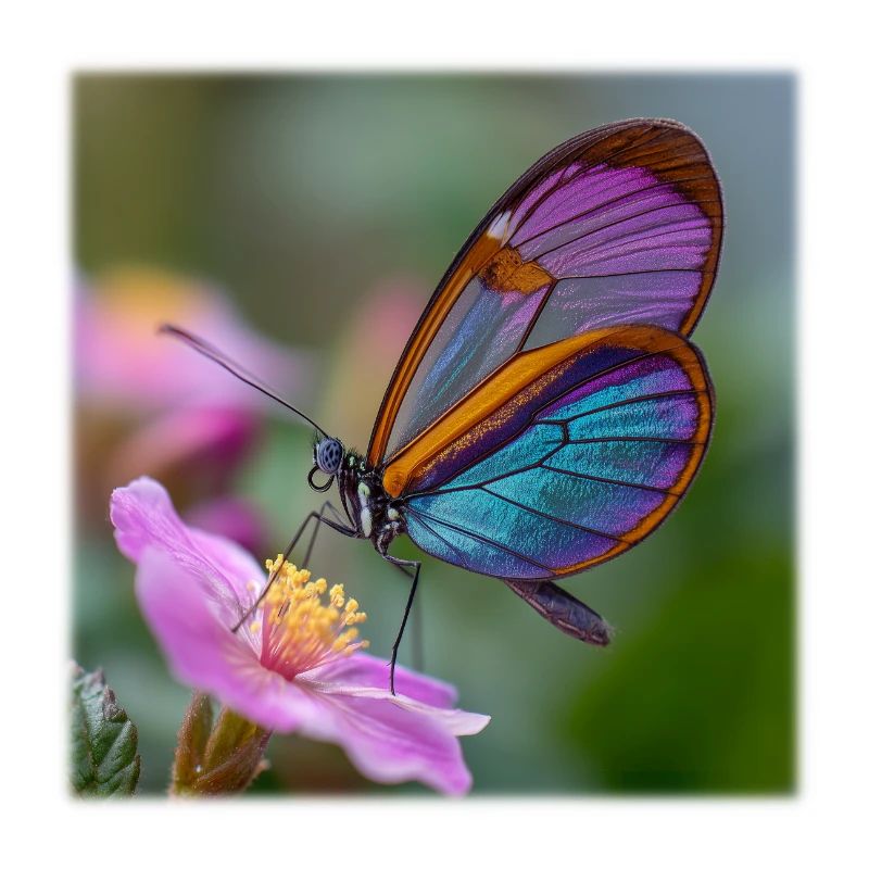 Papillon iridescent sur fleur délicate