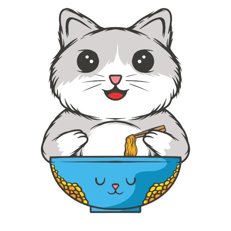 Cat eats noodles