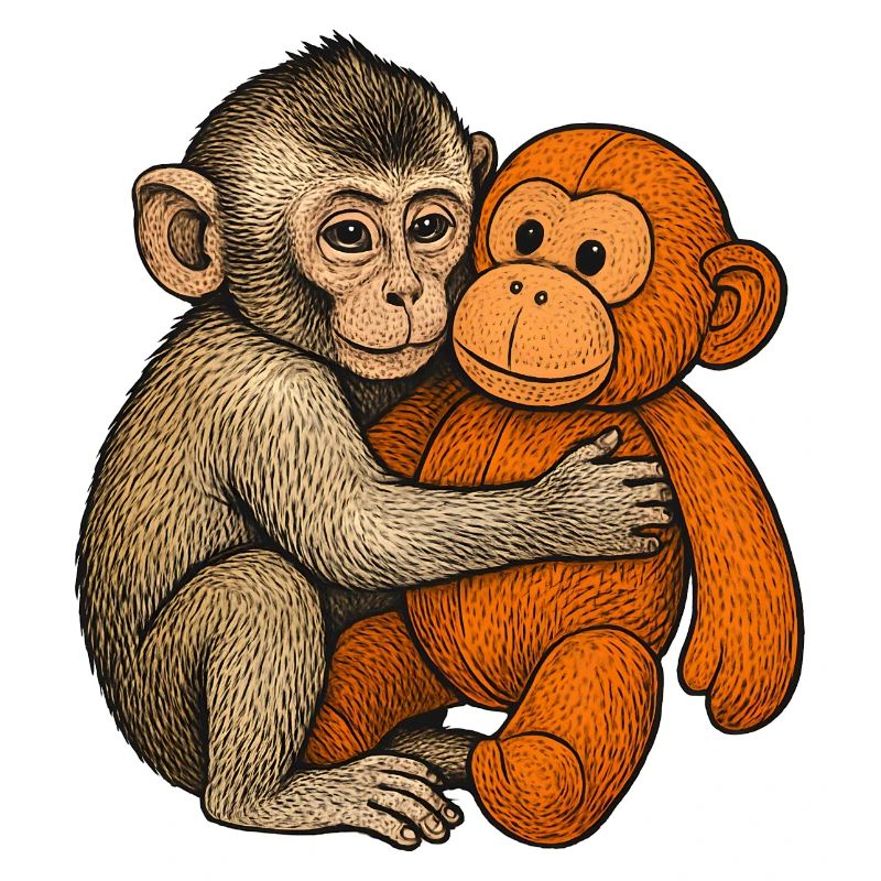 Cuddle buddy monkey and orang