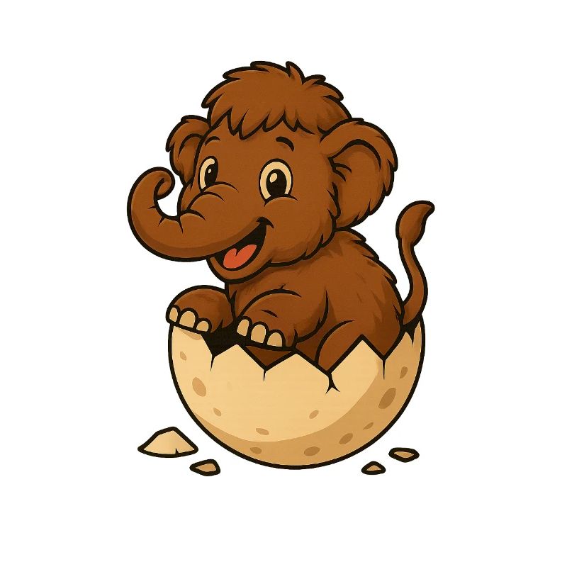 Cute baby mammoth on eggshell