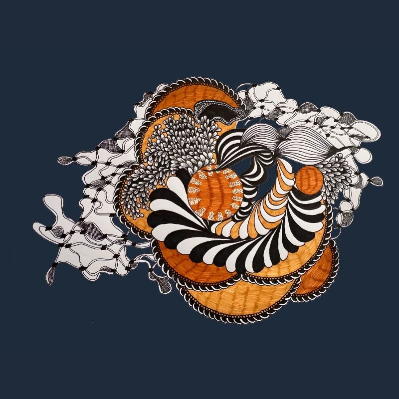 Orange Spiral Black and White Pattern