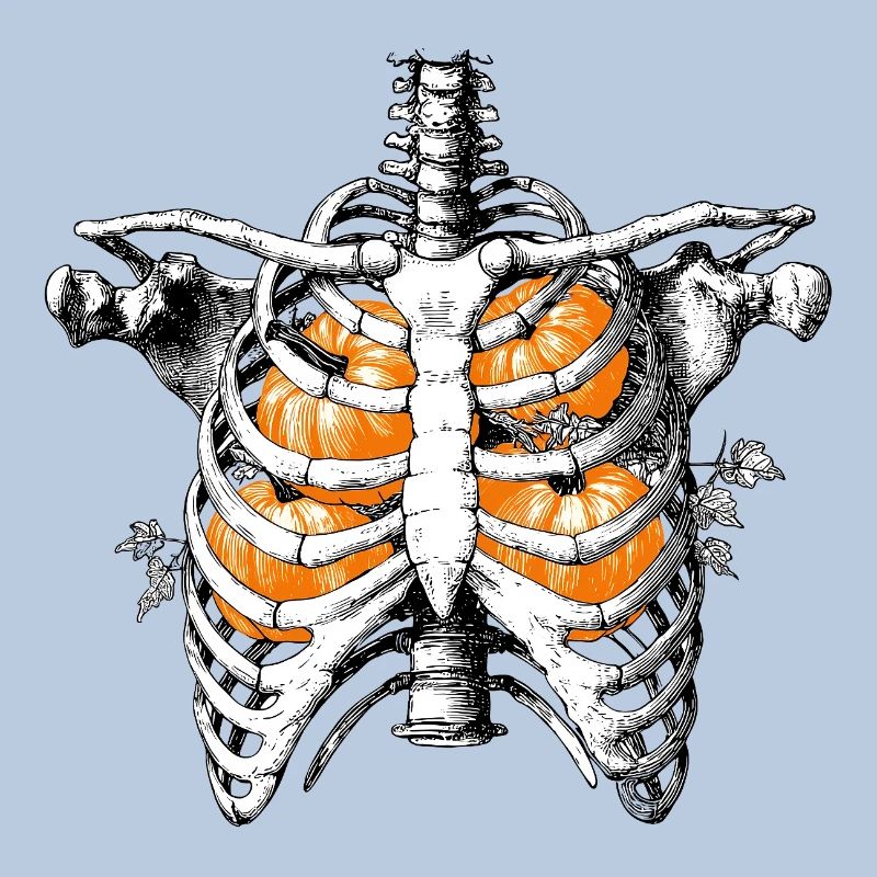 Pumpkin Ribs Skeleton Torso with Pumpkins