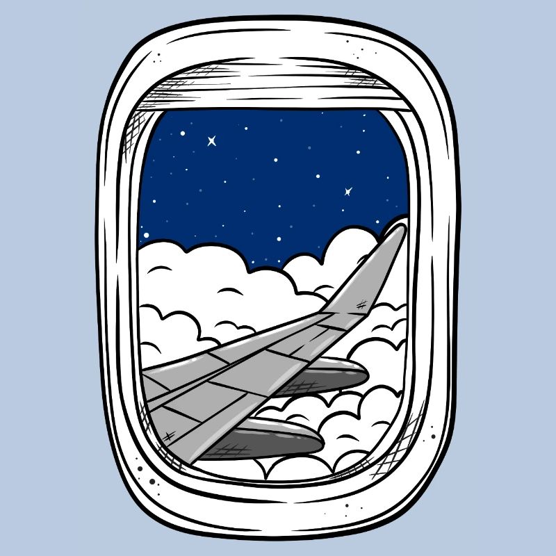 Night flight over cloud windows