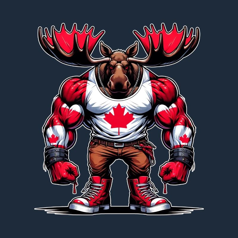 Wapiti du Canada avec drapeau national