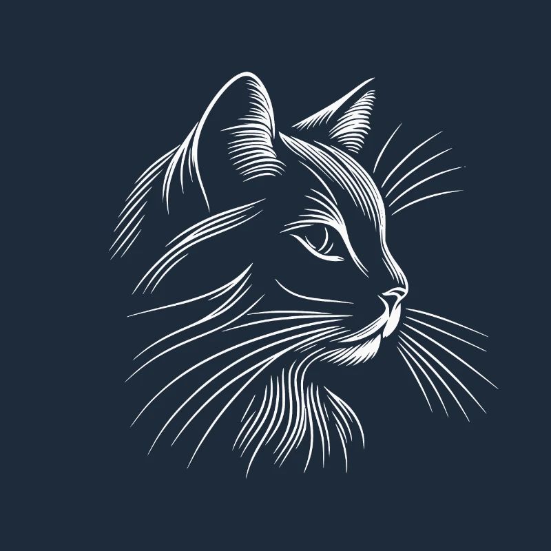 Cat Head, Minimalist White Strokes