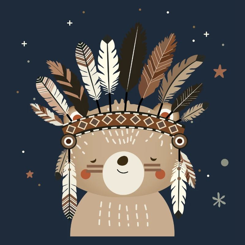 Ours mignon avec coiffe en plumes dans le style boho