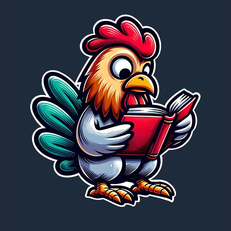 Reading rooster in comic style