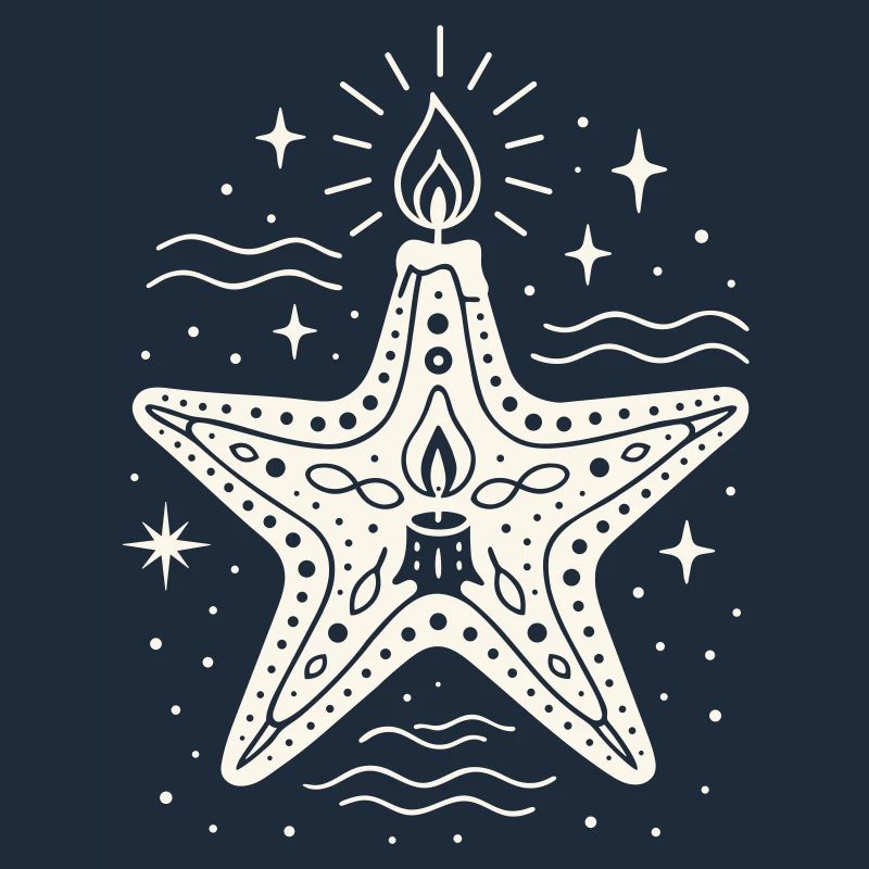 Étoile de mer avec bougie - Conception maritime de Noël