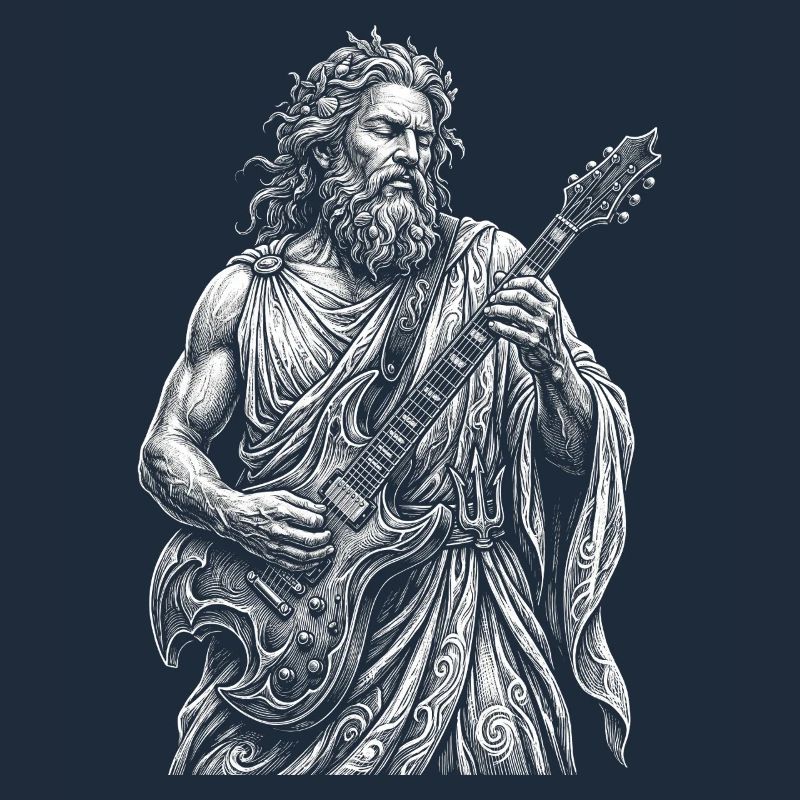 Poseidon plays guitar