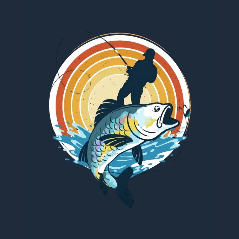 Pêcheur et poisson géant dans le cercle du soleil