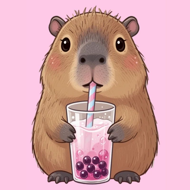 Cute Capybara Capybara with Bubble Tea
