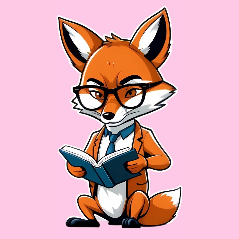 Intellectual fox with glasses reading book