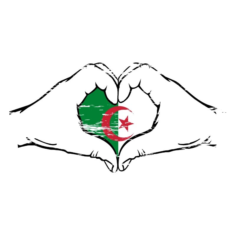 Drapeau de l’Algérie mains forme coeur utilisé
