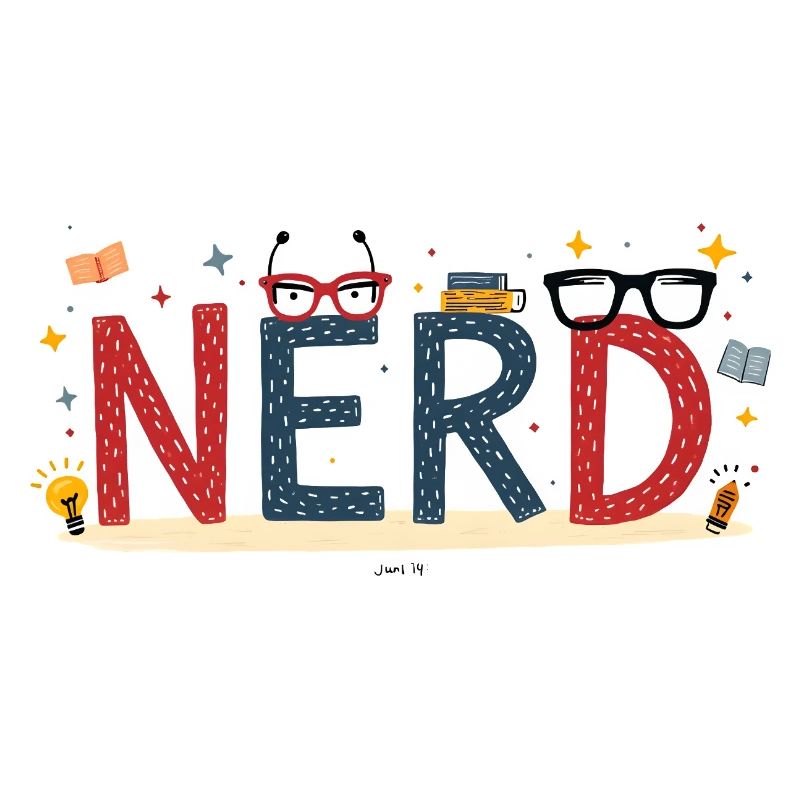 Nerd en lettres géantes et lunettes