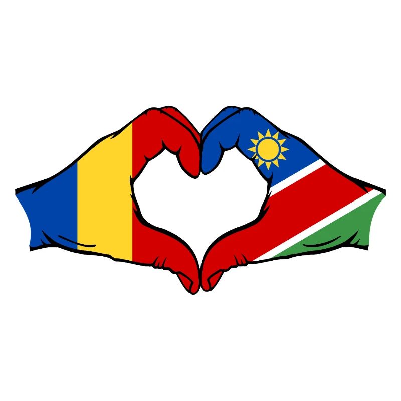 Romania Namibia flag hands heart shape