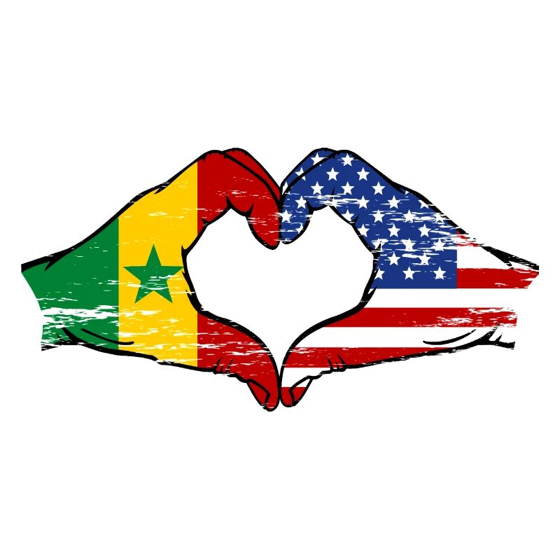 Sénégal USA Drapeau Mains Coeur Forme Utilisé