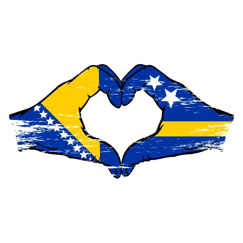 Mains du drapeau de Bosnie-Curaçao en forme de cœur utilisées
