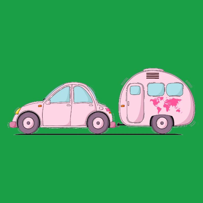 Auto mit Wohnwagen Rosa