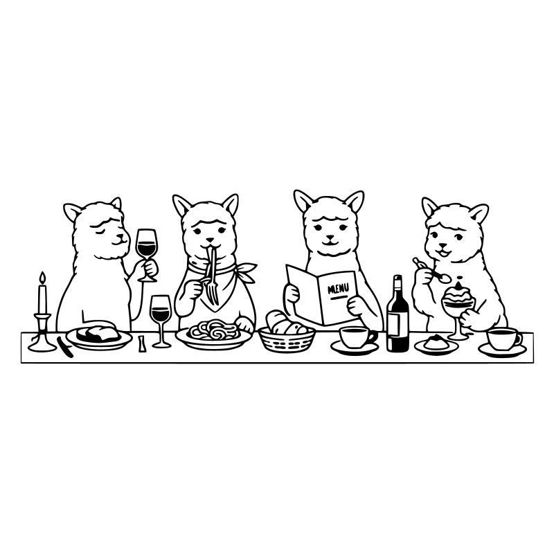 Dining Alpacas Line Art