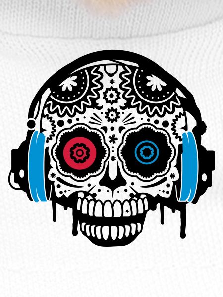 A Sugar Skull with headphones