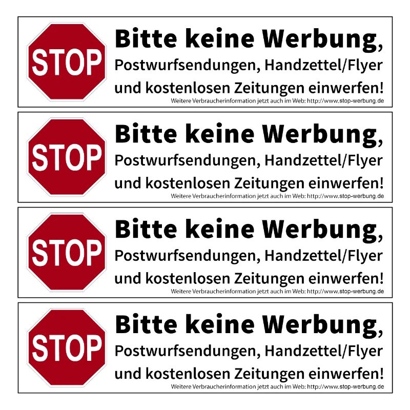 4 x Stop Bitte keine Werbung Sticker