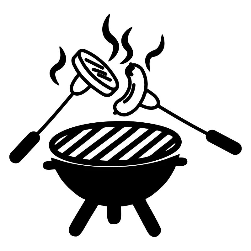 BBQ-Grill darüber Gabeln mit Wurst