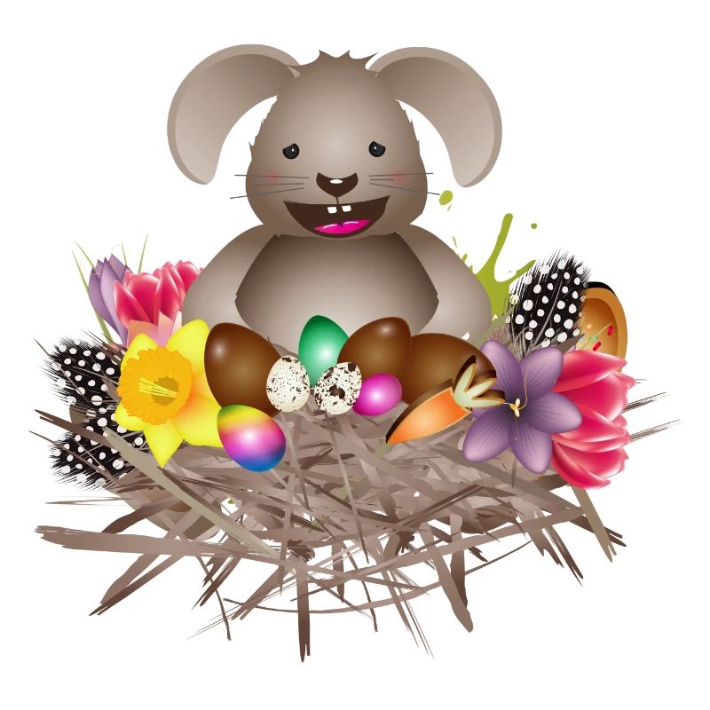 small Easter in the Easter nest full of Easter eggs