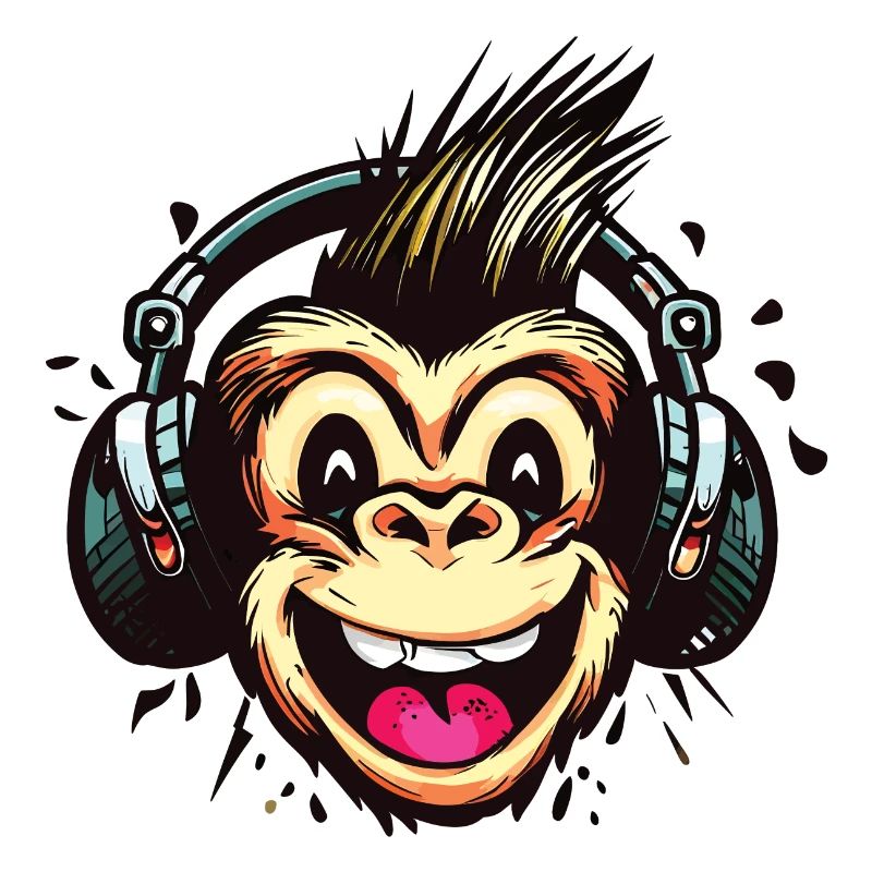 Lustiger Affe mit Kopfhörern