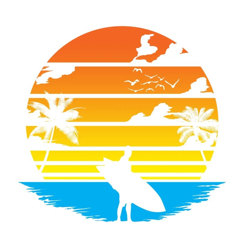 Surfer Sunset and Palm Trees
