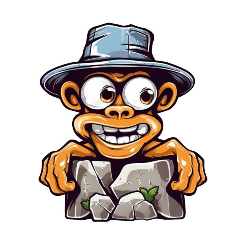 Cartoon Gorilla with Breaking Rocks Hat